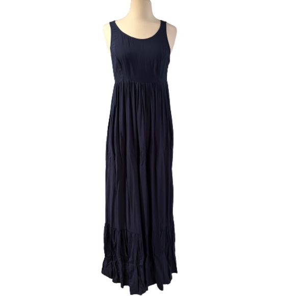 LC LAUREN CONRAD Dress Maxi Sleeveless Lace Bohemian Ruffle Navy Blue Size 8 - Picture 2 of 10